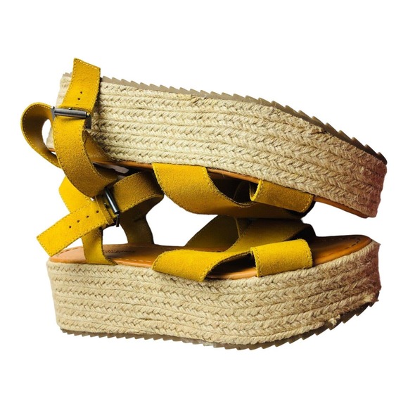 American Eagle Yellow Strappy Crisscross Espadrille Peep Toe Sandals Size 9 - Picture 4 of 10